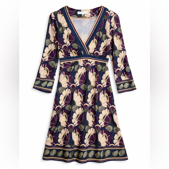 Trina Turk Dresses & Skirts - Trina Turk Silk Floral V Neck Empire Waist Dress Boho Chic Sz 12 Retro Boho